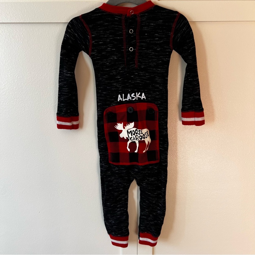 Lazy One Infant Alaska Moose Caboose‎ Plaid Flapjack Pajamas Size 12 Months - Picture 3 of 11